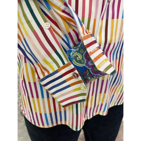Riscatto Men Multicolored Striped Long Sleeve Woven Dress Shirt Size XL - Picture 4 of 8